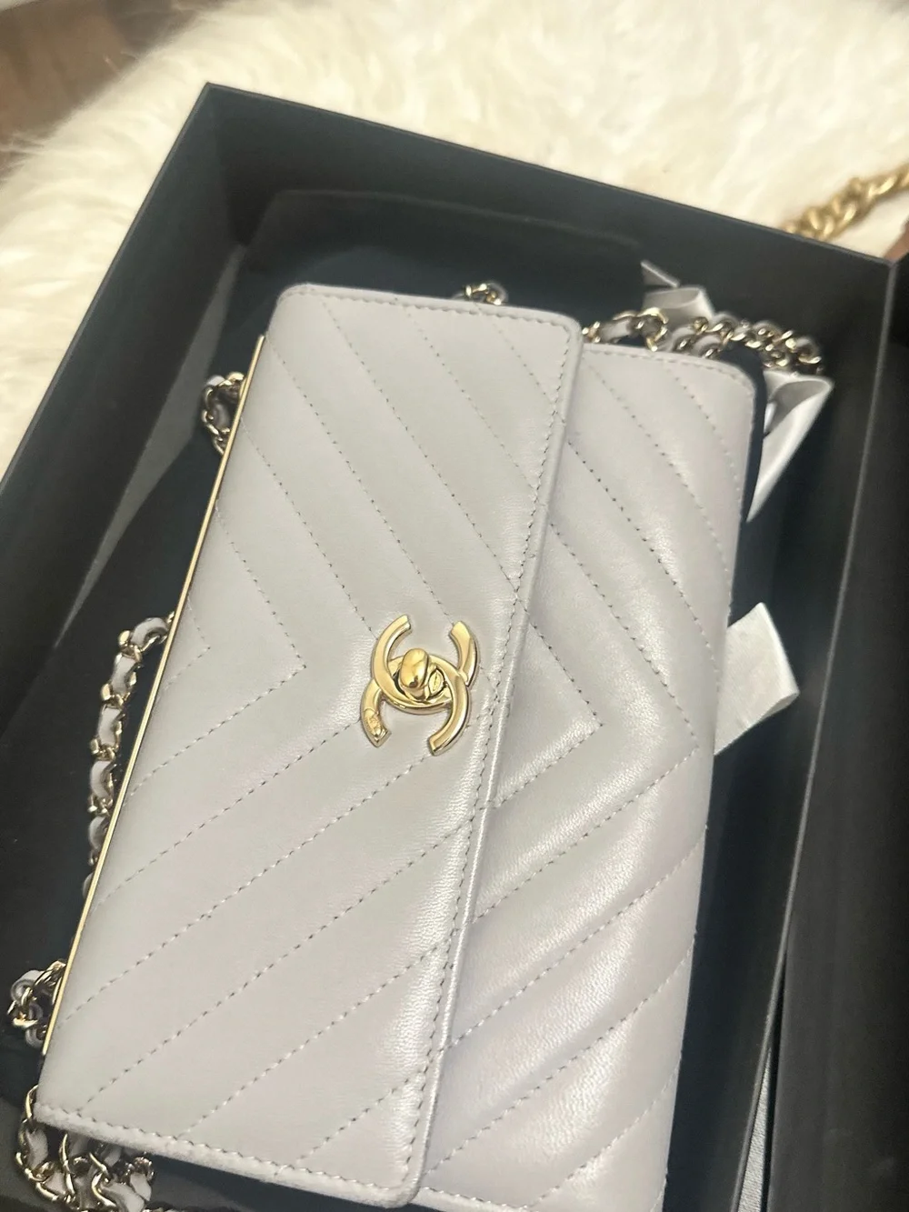 CHANEL Grey Trendy Quilted Chevron Lambskin WOS